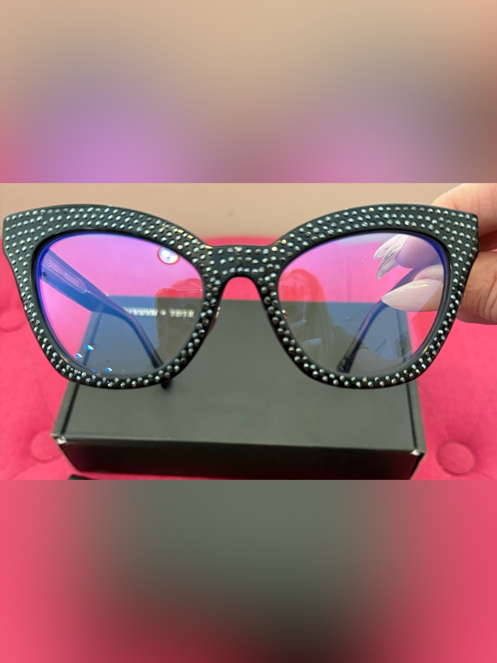 Bling Black Cat-Eye Glasses with clear Lenses